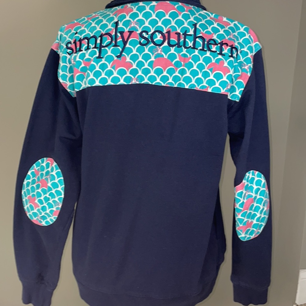 Simply Southern 1/4 zip pullover. Great used condition. Navy with pink and aqua